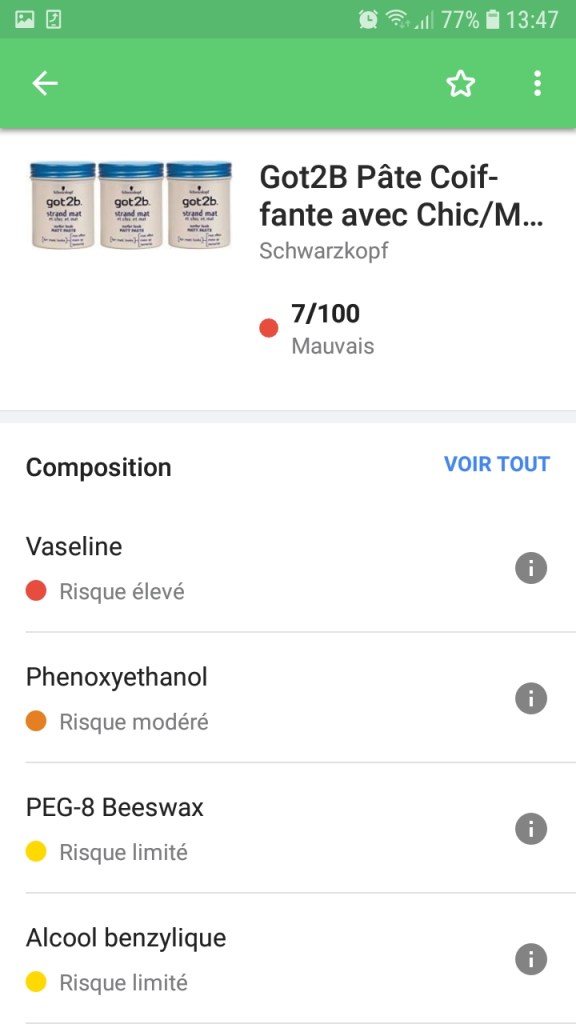 note yuka cosmétique